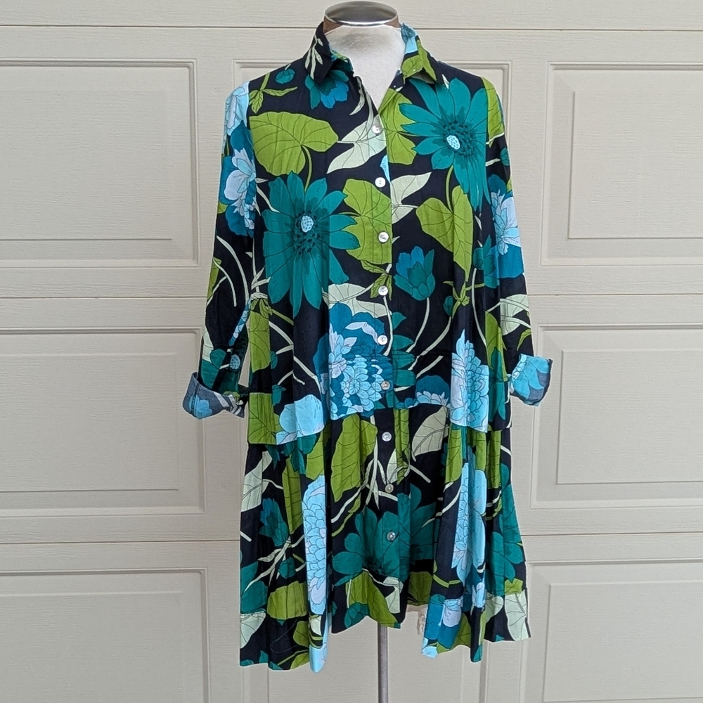 ALEMBIKA Floral Cotton Getaway Tunic Blouse S 1